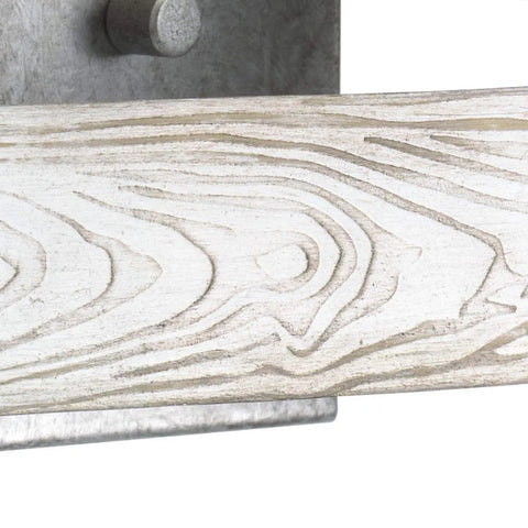 Detail of wooden texture on Coastal Bath Vanity Light Two Light Fixture With Clear Seeded Glass And Galvanized Metal Finish