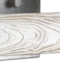 Detail of Gulliver Collection Three Light Clear Seeded Glass Coastal Bath Vanity Light In Galvanized Finish wood grain pattern.