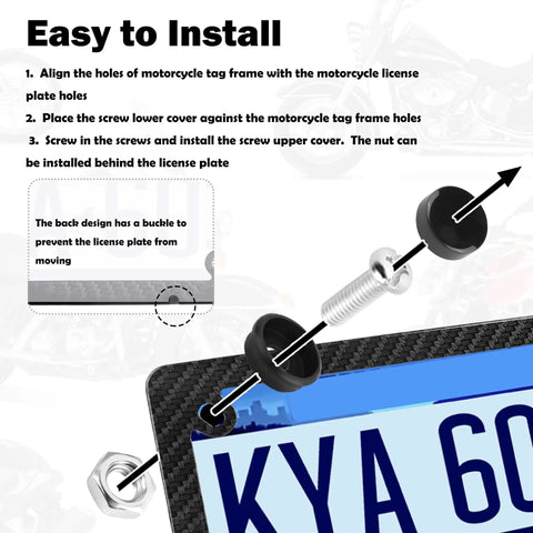 Dope Carbon Fiber Style Stainless Steel Motorcycle License Plate Frame Kit With Trim Pattern Includes Screws installation