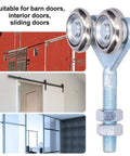 2 Pcs Door Roller Set With Double Wheel Pulley for glass barn doors and sliding track doors, installed on rails.