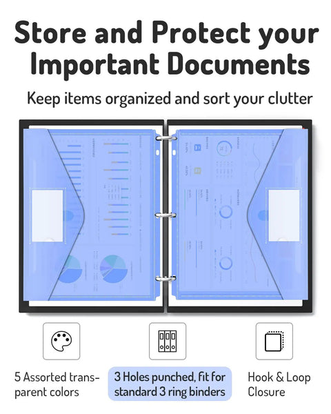 Heavy Duty Binder Pocket Folders 10 Pack With Tight Closure And Side Loading Pockets Three Hole Punched For Standard Binders