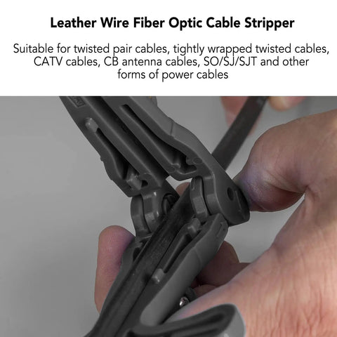 Pro Grade Fiber Optic Cable Stripper Tool For Loose Tubes And Outdoor Drop Cables, Horizontal Cut And Longitudinal Slit, Adjustable Blade Depth For Clean, Damage Free Outer Sheath Removal On 2mm To 3mm Indoor Cables, close-up in hand