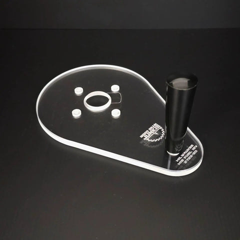 Dead Nuts Perfect Single Grip Router Base Plate For Milwaukee M18 Fuel Compact Router 2723 20 six inch by nine inch clear acrylic with handle.