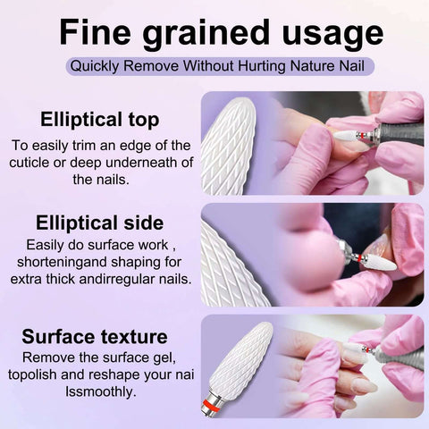 Fantexy 3/32 inch ceramic nail drill bit, white cone tip for acrylic and gel removal in manicures/pedicures.