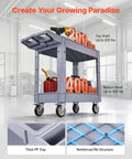 Beefy Heavy Duty Utility Cart With Two Tier Shelves 550 Lbs Capacity Heavy Plastic Rolling Cart With 360 Degree Swivel Wheels And Two Brakes Tool Storage Tray For Garage Workshop And Warehouse, gray PP, 2-tier