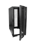 Solid As A Rock 25U Server Rack Cabinet With Spacious 37 Inch Depth showing open black steel mesh doors for easy access.