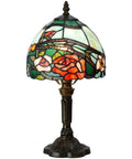 Rose Flower Tiffany Style Stained Glass Table Lamp With 8 Inch Wide Lampshade And 15 Inch Tall Red Finish, handcrafted light