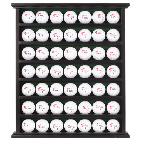 Open Golf Ball Display Case Rack In Black Finish With Green Felt Interior And Dimples On Shelves To Secure Balls No Door Cabinet