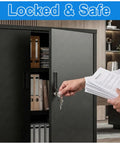Locking Metal Storage Cabinet With Two Adjustable Shelves 36 Inch High Built To Last Tough As Nails Heavy Duty Steel Security Cabinet for Home Office