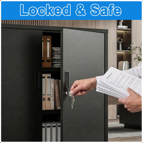 Locking Metal Storage Cabinet With Two Adjustable Shelves 36 Inch High Built To Last Tough As Nails Heavy Duty Steel Security Cabinet for Home Office