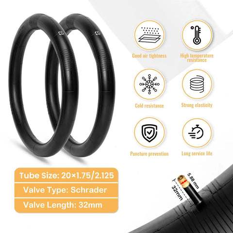 Image showing 2 Pack 20x2.125 Inch Kids Bike Tires Set With Tubes And Levers For BMX MTB And Youth Rides Puncture Resistant.
