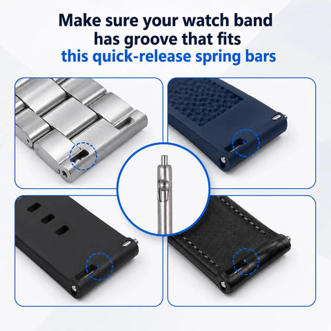 Close-up of 20Pcs Quick Release Watch Spring Bars 22mm Stainless Steel Pins Kit for various watch bands.