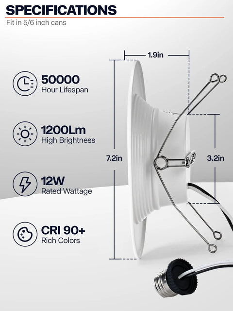 12 Pack 6 Inch Dimmable 5CCT LED Recessed Retrofit Can Lights With Metal Housing 12W Equal 75W 1200LM Adjustable 2700K 3000K
