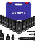 Beefy Half Inch Drive Deep Impact Socket Set, 6-Point Cr-V Steel Metric 10mm To 27mm, with Extensions and Adapters Displayed