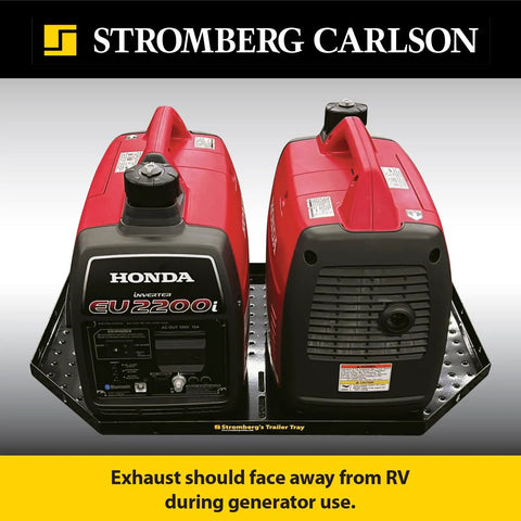 A Frame Trailer Tray Mount For RVs holding two red generators for cargo and tools, black finish, stable A frame attachment.