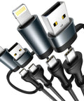 4 In 1 Charging Cable Set 6.6 Foot Nylon Braided 60W Fast Charge Cord MFi Certified Lightning USB C To USB C USB A To Lightning All In One Cable For iPhone iPad Galaxy MacBook And More 2 Pack Durable Multi Device Charger, close-up connectors