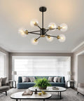 8 Light Sputnik Chandelier Pendant Light With 4.7 Inch Clear Glass Globe Shades For Flat Or Sloped Ceilings Height Adjustable Modern Fixture