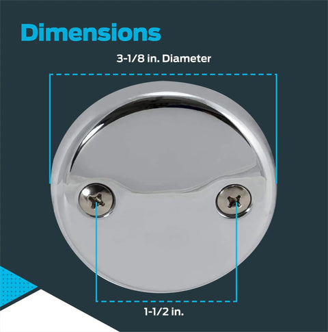 2-Hole Bathtub Overflow Face Plate With Screws, Chrome Finish, Universal Fit For One And A Half Inch Waste Elbows, Easy Install No Fuss