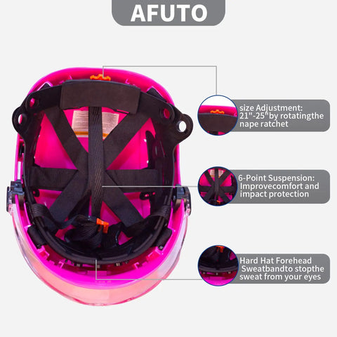 Inside view of Pink Womens Lightweight Hard Hat With 6 Point Suspension ANSI Z89.1 Approved ABS Helmet Goggles Included Reflective Decals