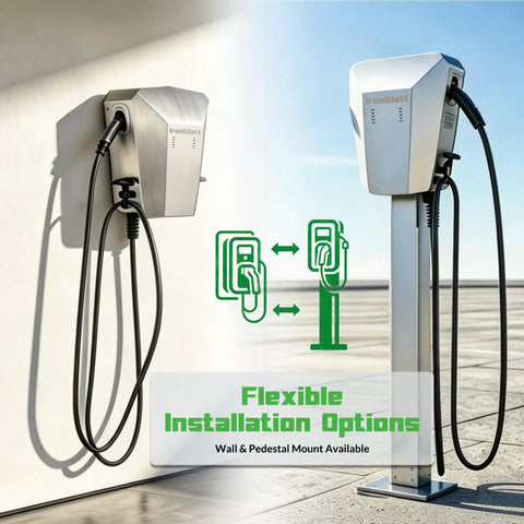 Straight Up Rugged Outdoor EV Charger Enclosure For Tesla NACS And J1772 Plugs mounted on wall with flexible installation options.