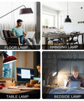 Collage of floor, hanging, table, and bedside lamps in different room settings