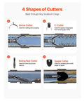 4 shapes of cutters for the Heavy Duty Automatic Feed Drain Cleaner Machine With One Hundred Foot By Three Quarter Inch Kink Free Steel Sewer Snake Auger