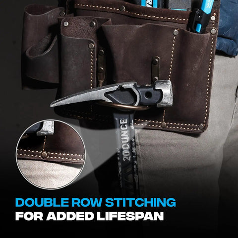 Oil Tanned Leather Drywall Tool Pouch With Hammer Loop and double stitching highlighted