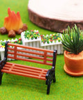 Eight Piece 1 To 24 Scale Mini Park Street Bench Set For Dollhouse And Fairy Garden, brown bench with potted plant and fence