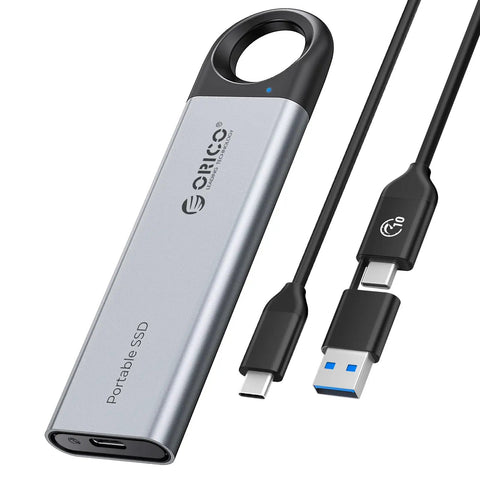 512GB Portable SSD With 460MB/s Speed, Hook Design External Drive With USB-C And USB-A 2-In-1 Cable, Gray