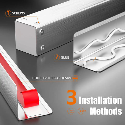 Built Tough 304 Stainless Steel Wall Corner Guards 2X2X48 Inch Metal Edge Protectors 10 Pack showing 3 installation methods.