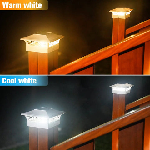 12 Pack Solar Post Cap Lights For Outdoor Decks And Fences, Waterproof Post Caps For 4x4 And 6x6 Wooden Or Vinyl Posts, Dual Warm White And Cool White Modes, Bright LED, Easy Install, Plug And Play, Docks Patios And Gardens