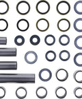 Swing Arm Linkage Bearing Kit For KTM SX F 250 2011 2012 2013 2014 2015 2016 2017 2018 Pro Grade Rebuild Set With Needle Bearings Case Hardened Bushings And Precision Ground Components For Smooth Power Delivery And Long Lasting Durability. Kit parts laid out on white background
