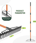 63 Inch Heavy Duty Bow Rake With 17 Tine Metal Head And Adjustable Handle for lawn care, shown with dimensions