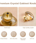 Champagne Crystal Cabinet Knobs Set Of Eight In Gold Glass Finish for dresser drawers shown with solid base and high-quality crystal
