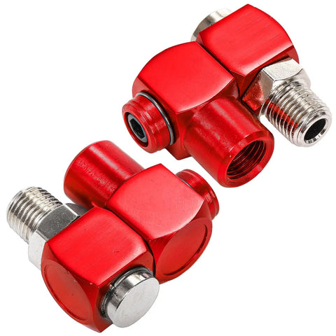 Four Pack 1/4 Inch MNPT Aluminum Air Hose Fittings With 360 Degree Swivel Plug And Play Quick Connect Pneumatic Tool Adapters For Air Tools Red Includes Thread Tape For Leak Prevention, red aluminum fittings