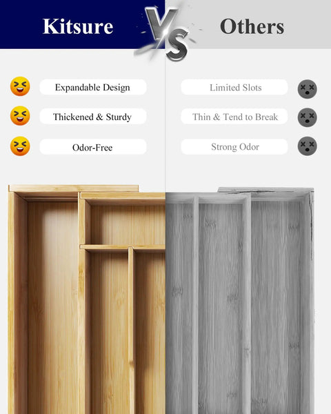 Expandable Bamboo Silverware Organizer For Kitchen Drawers, Big Capacity, Solid Utensil And Cutlery Tray comparison with another organizer