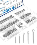 Seept cotter pins set, 120pcs, 304 stainless steel, in clear plastic organizer box (front view)