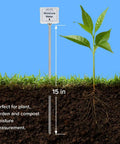15 Inch Garden And Compost Moisture Meter With Stainless Steel Stem Long Probe For Soil Plant Lawn Farm Use, Instant Read Calibratable 0-10 Wetness Scale next to plant