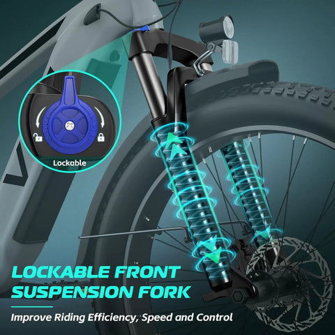Lockable suspension fork on ACE01 Electric Fat Tire Mountain Bike For Adults With 26 Inch 4.0 Wide Tires