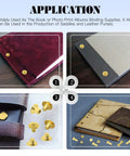 Premium Pro Grade Chicago Screws Assortment Kit M5 Brass Plated used in various craft projects and leather items.