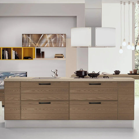 Modern kitchen with wooden cabinets featuring 35 Pack 3 Inch Black Square Bar Cabinet Pulls Stainless Steel Matte Black Drawer Handles