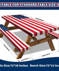 Vintage Patriotic American Flag Picnic Table Cover Set With Bench Covers Waterproof Outdoor Tablecloths For 6 Foot Tables 72x30 And 72x12 Memorial Day And Fourth Of July Decor