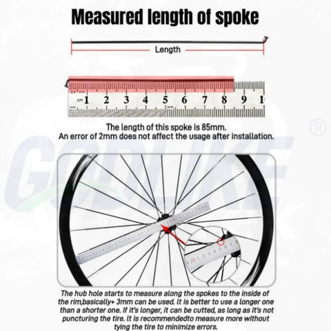 Measurement guide for 14G J Bend Bicycle Steel Spokes Set Of 36 With Nipples Black 256 To 305 Millimeter Length