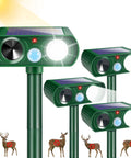 Solar Ultrasonic Animal Repellent 4 Pack With Motion Sensor And Flashlight IP65 Waterproof Outdoor Yard Deterrents For Deer Rabbits Raccoons And Cats No Go Zone Keeps Critters Away, green ABS plastic