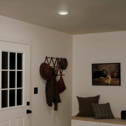 Horizon 7.4 Inch LED Downlight Ceiling Light 3000K White, Sleek Dimmable Modern Fixture illuminating a cozy entryway