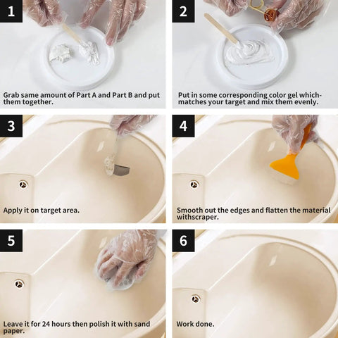 Step-by-step guide using Color Match Tub And Fiberglass Shower Repair Kit For Porcelain Sinks And Acrylic Bathtubs, 3.7oz Repair Paste