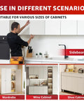 Man installing cabinet doors using Top Shelf Adjustable Cabinet Door Positioning Jig, No Sweat Install Game Changer For Frameless Or Face Frame Cabinetry.
