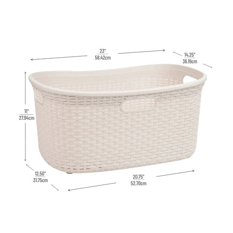 40L Laundry Basket With Lightweight Build And Premium Wicker Look Ivory Plastic Hamper With Dimensions For Easy Laundry Hauls