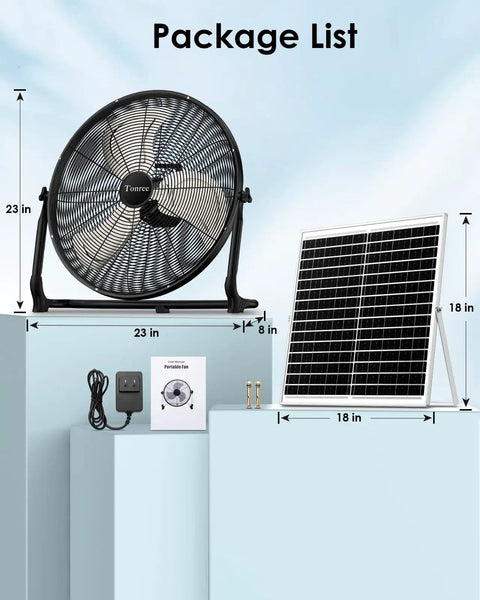 20 Inch Large Solar Powered Floor Fan Portable Battery Operated Cordless Wireless Camping Fan with solar panel and charger