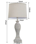 Farmhouse touch lamp with gray drum shade, 27-inch resin base, USB ports, Lit 27-Inch Table Lamps For Living Room Set Of 2